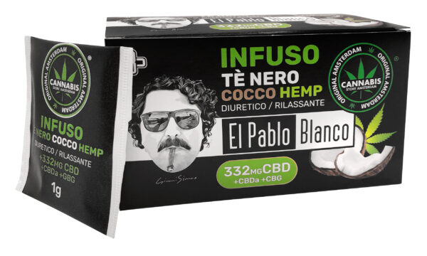 Infusion CBD chanvre + thé noir + coco 332mg CBD + CBDa + CBG